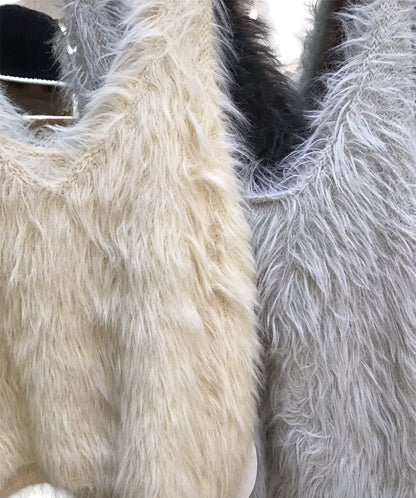 ◎【再再入荷】長毛フェザーショート丈ビスチェ