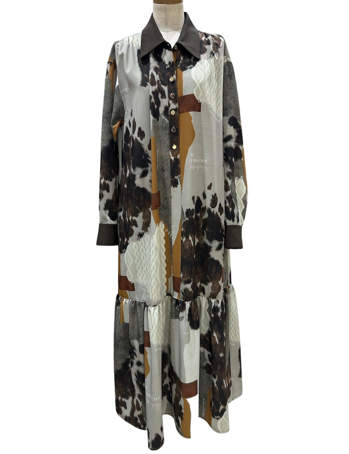 ◎【ラスト1点】Eimee Law カウ柄デニムコラージュptボウタイOP