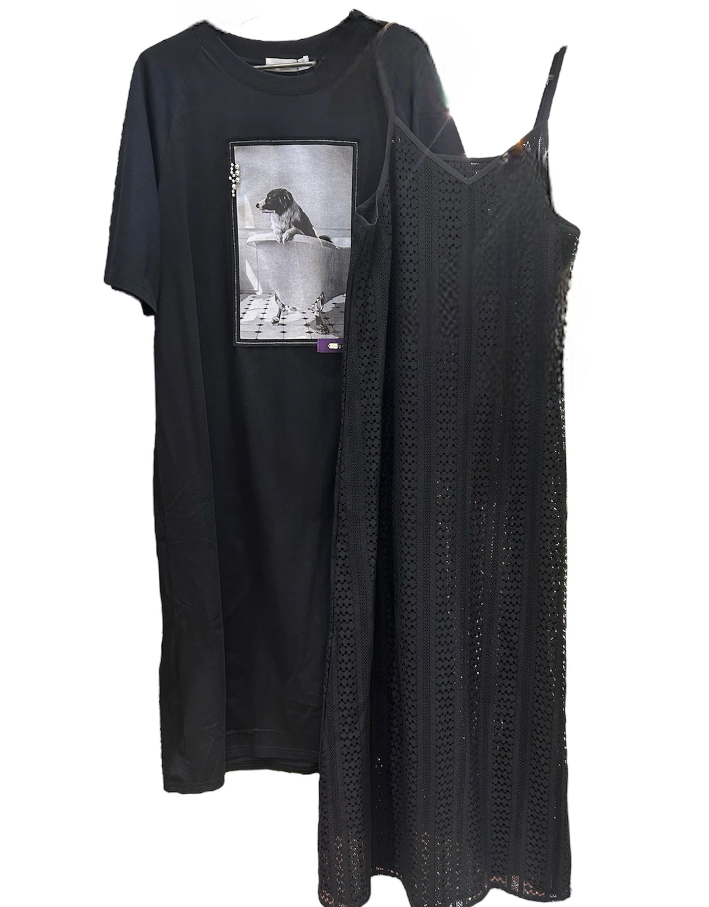 ◎Eimee Law レースインナー付モノクロフォトカットソーOP