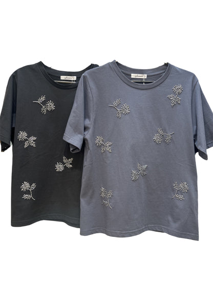 ◎フラワービーズ刺繍半袖PO