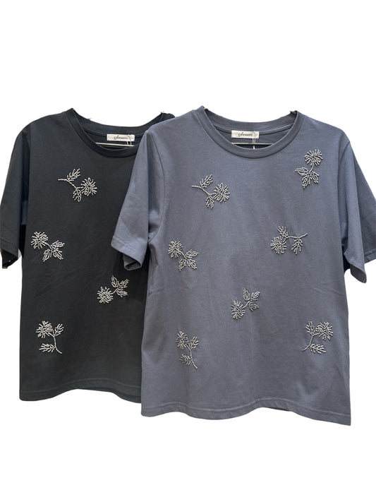 ◎フラワービーズ刺繍半袖PO