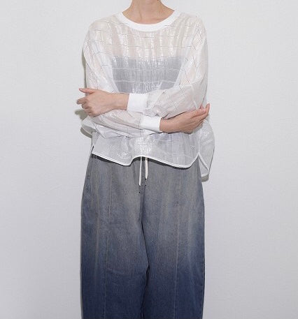 ☆【予約販売2月上旬〜2月中旬納期】CYANグロッシーシアーボーダーブラウス