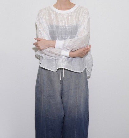 ☆【予約販売2月上旬〜2月中旬納期】CYANグロッシーシアーボーダーブラウス
