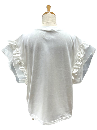 袖オーガンジーフリルトップス