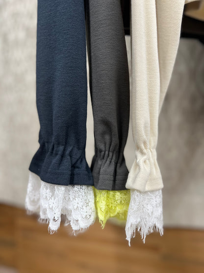 TEVALT ハーフジップ配色レースTOPS