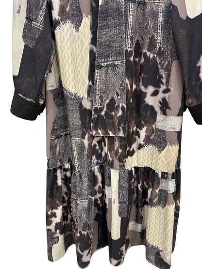 ◎【ラスト1点】Eimee Law カウ柄デニムコラージュptボウタイOP