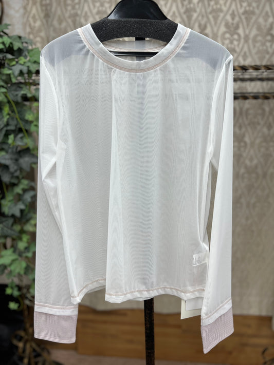DOLLUPOOPS スリーブメッシュ配色ステッチシアーTOPS