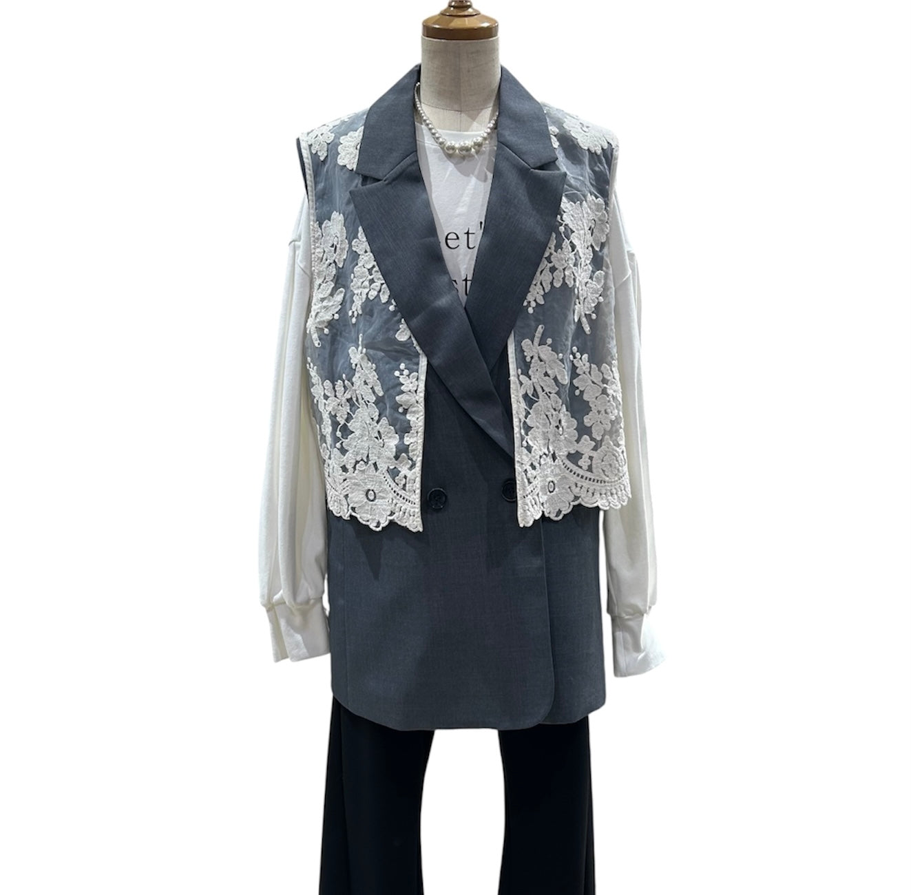 ◎Eimee Law レースレイヤードWボタンジレ