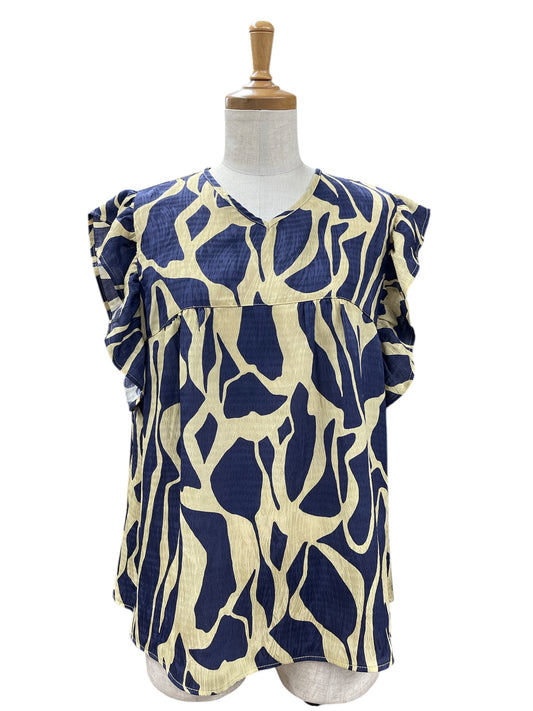 Mia 幾何柄袖フリルブラウス