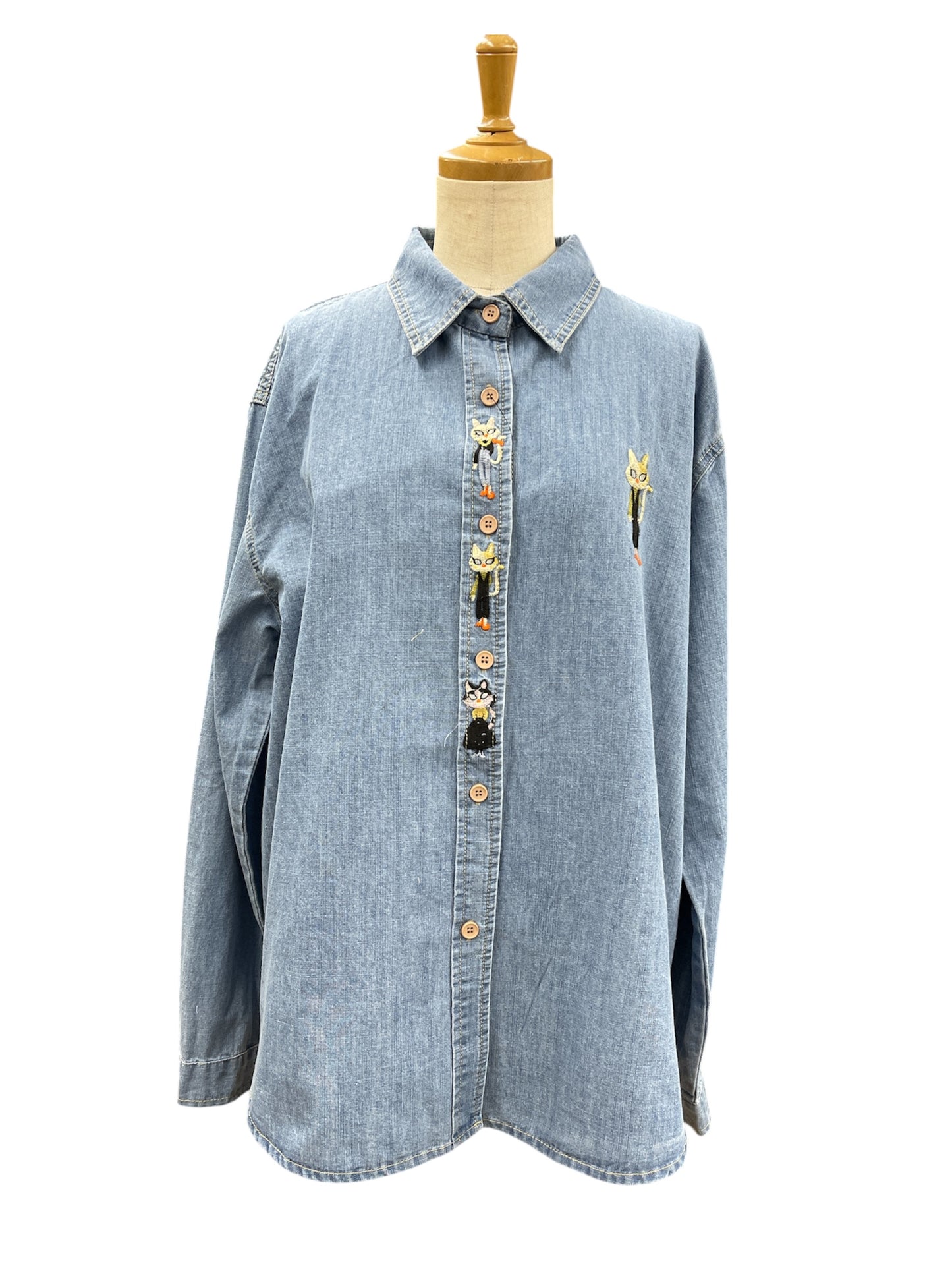 ◎キャット刺繍デニムシャツ