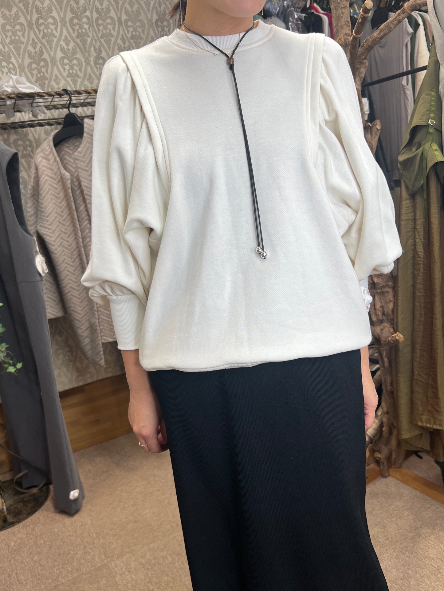 裏毛袖ボリュームトップス