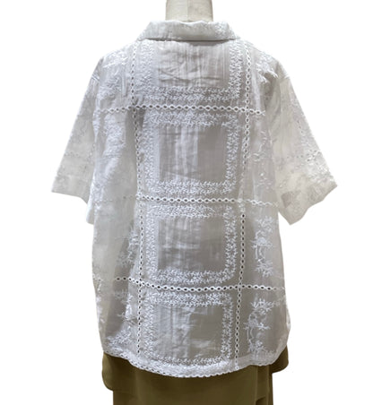 ◎パッチワーク風総刺繍半袖シャツJK