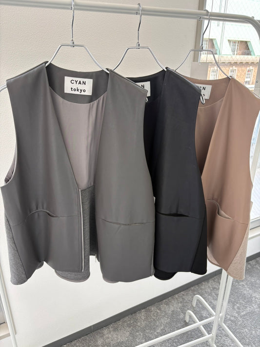 ☆予約CYANヴィーガンレザーフレアベスト【即日決済で次から使える10％還元クーポンもらえます】