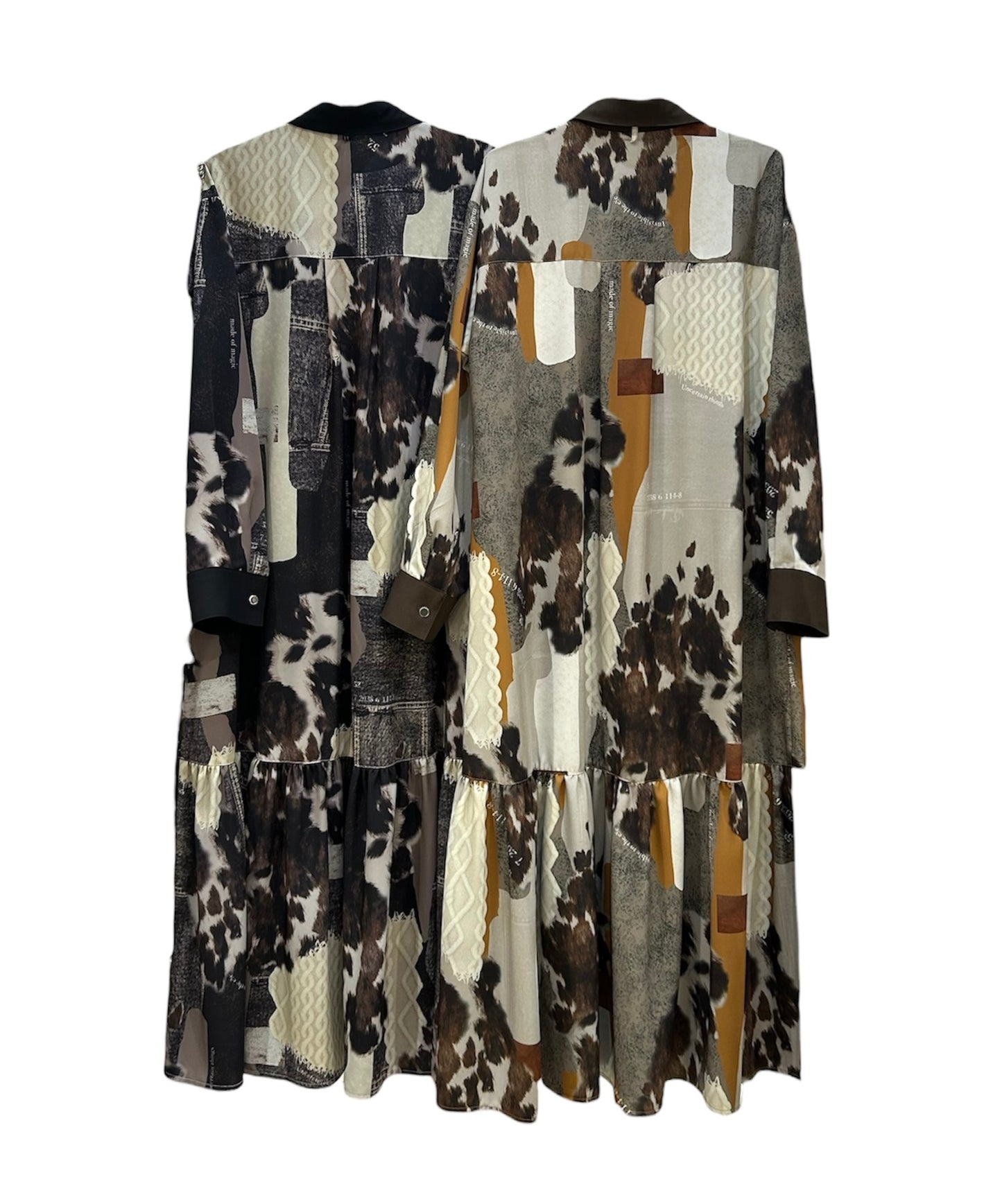 ◎【ラスト1点】Eimee Law カウ柄デニムコラージュptボウタイOP