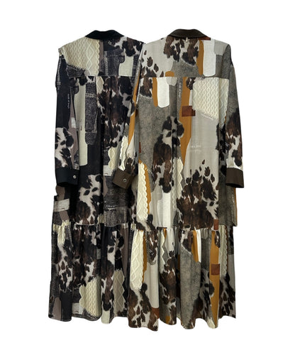 ◎【ラスト1点】Eimee Law カウ柄デニムコラージュptボウタイOP