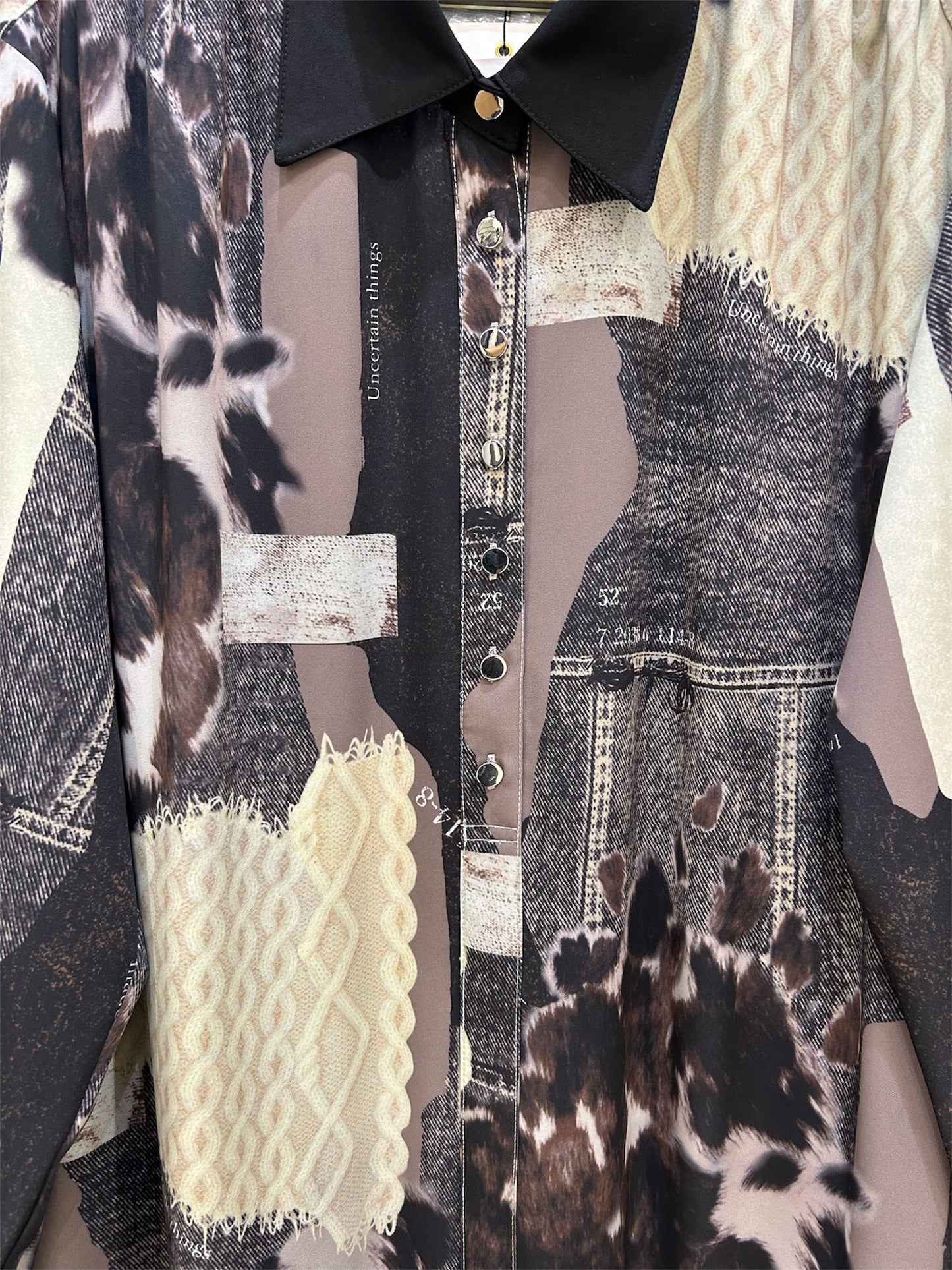 ◎【ラスト1点】Eimee Law カウ柄デニムコラージュptボウタイOP