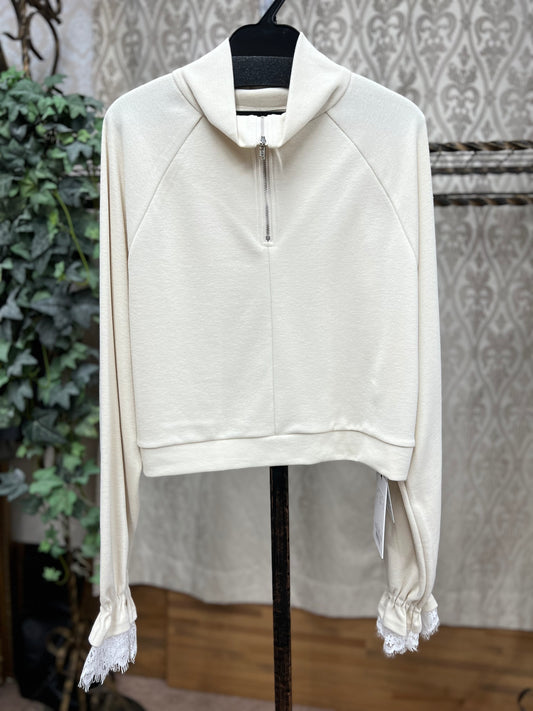 TEVALT ハーフジップ配色レースTOPS
