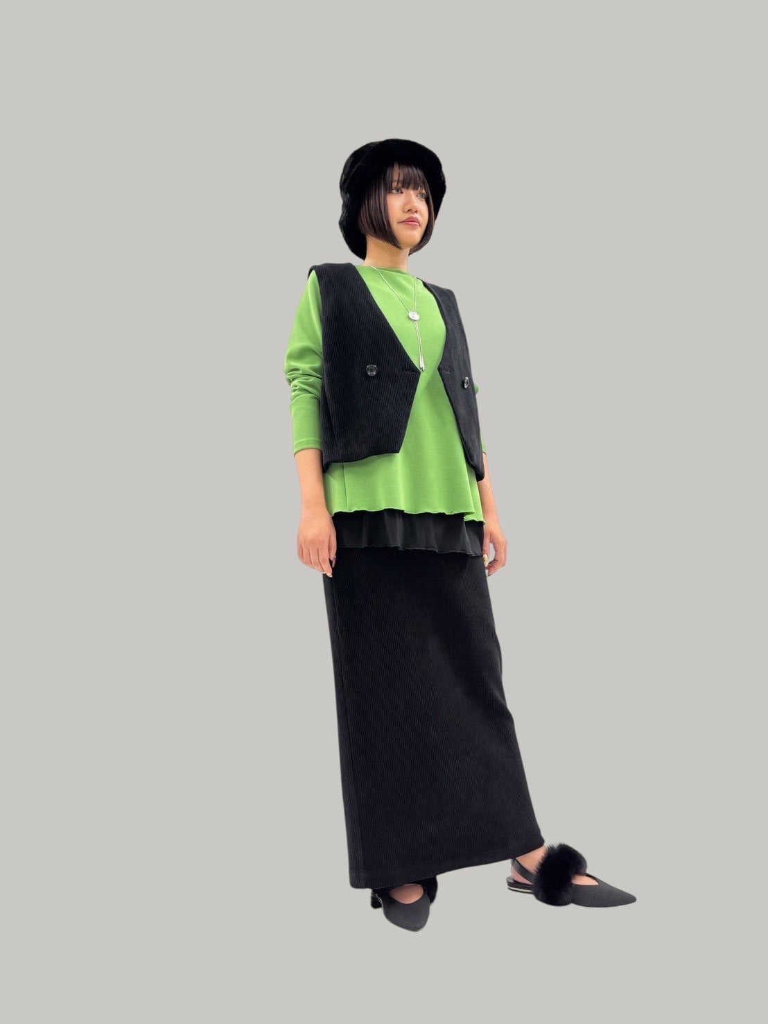 【予約商品】ayane ボンディングシアーニットレイヤードフレアロンT
