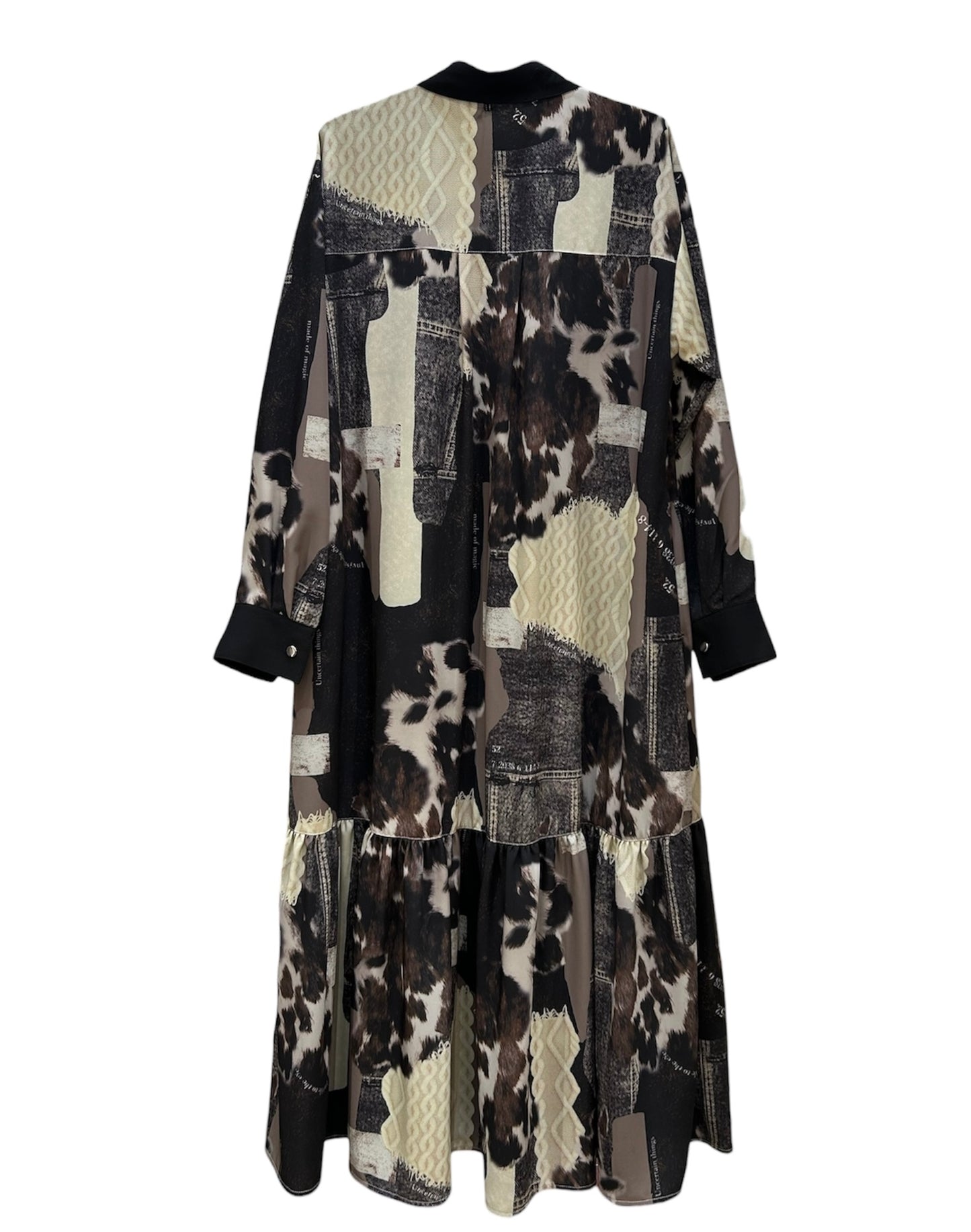 ◎【ラスト1点】Eimee Law カウ柄デニムコラージュptボウタイOP