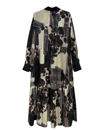 ◎【ラスト1点】Eimee Law カウ柄デニムコラージュptボウタイOP