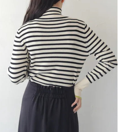 vingtrois 配色ラインタートルニット