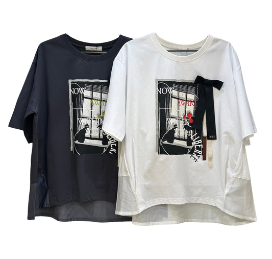 ◎Eimee Law モノクロアートptリボンモチーフT