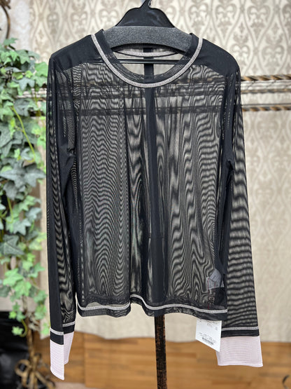 DOLLUPOOPS スリーブメッシュ配色ステッチシアーTOPS