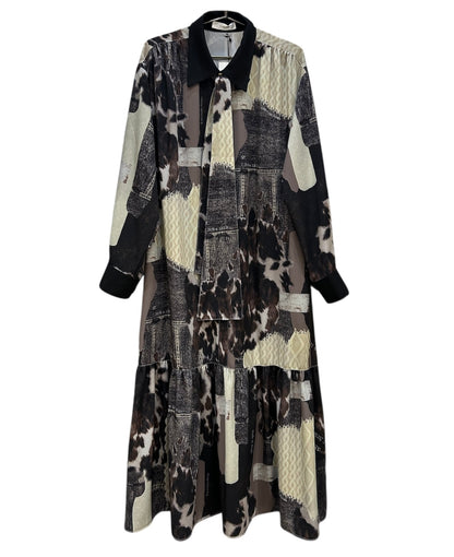 ◎【ラスト1点】Eimee Law カウ柄デニムコラージュptボウタイOP