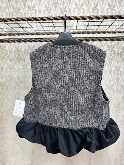 ツイードライク裾ベロアベスト