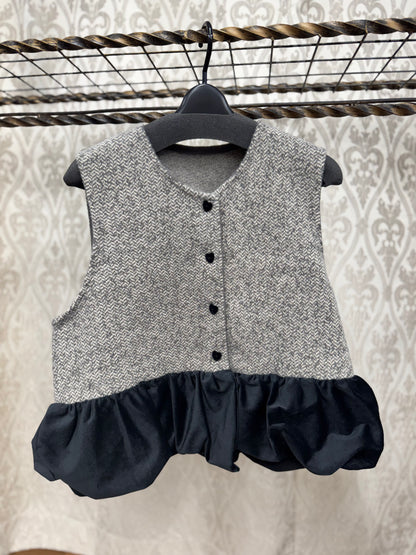 ツイードライク裾ベロアベスト