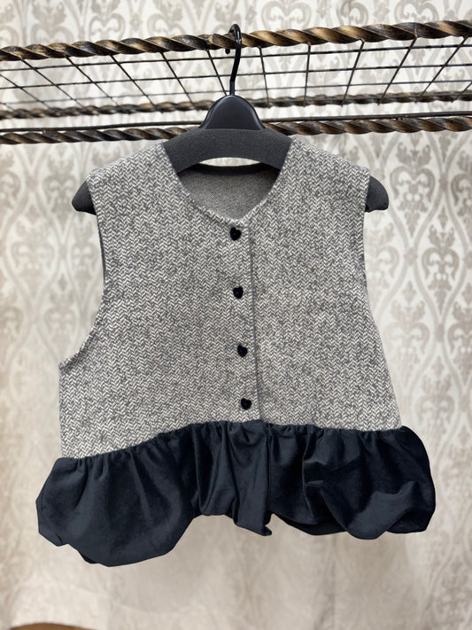 ツイードライク裾ベロアベスト