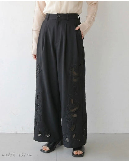 Vingtoris レースカット刺繍パンツ