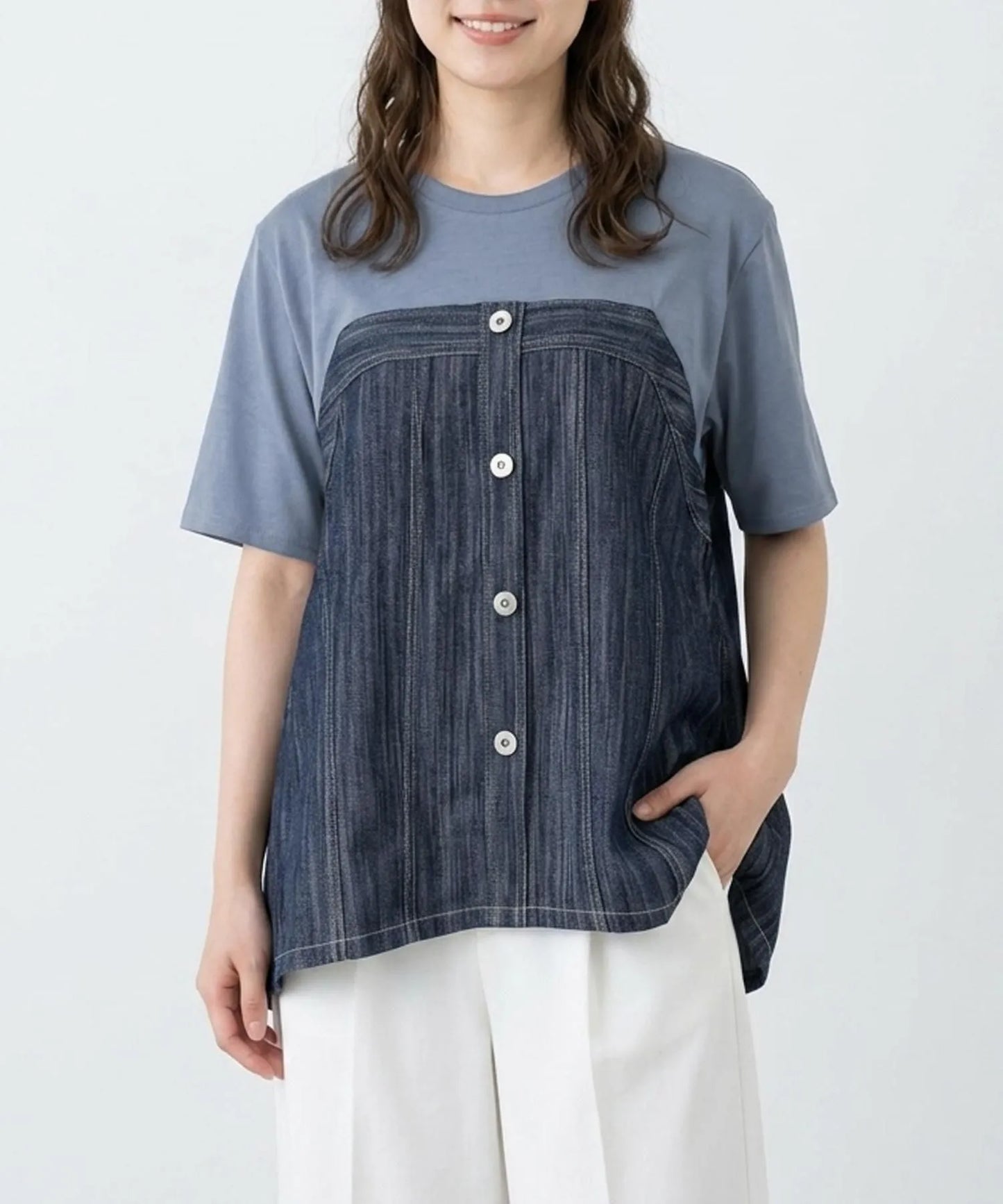 Vingtoris デニムライクドッキングTシャツ