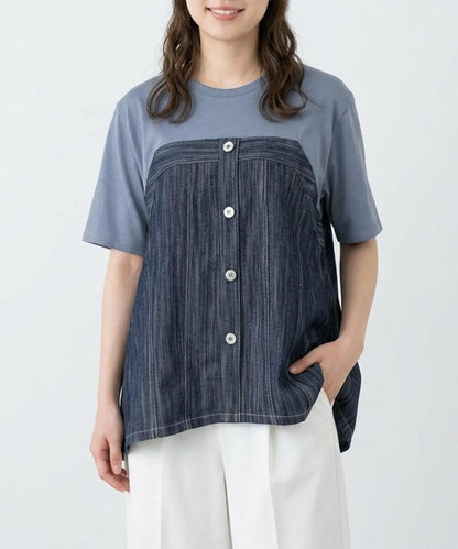 Vingtoris デニムライクドッキングTシャツ