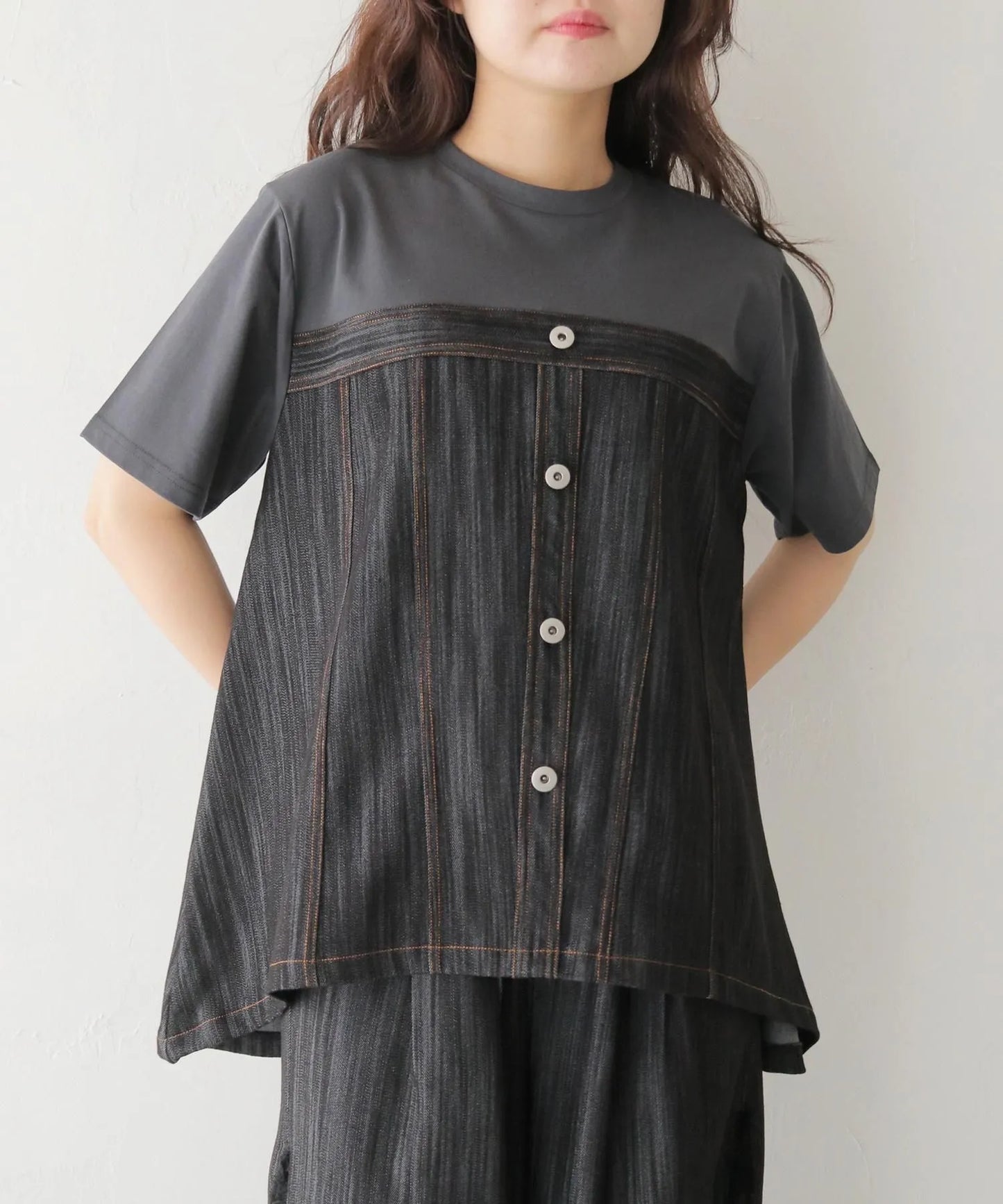 Vingtoris デニムライクドッキングTシャツ