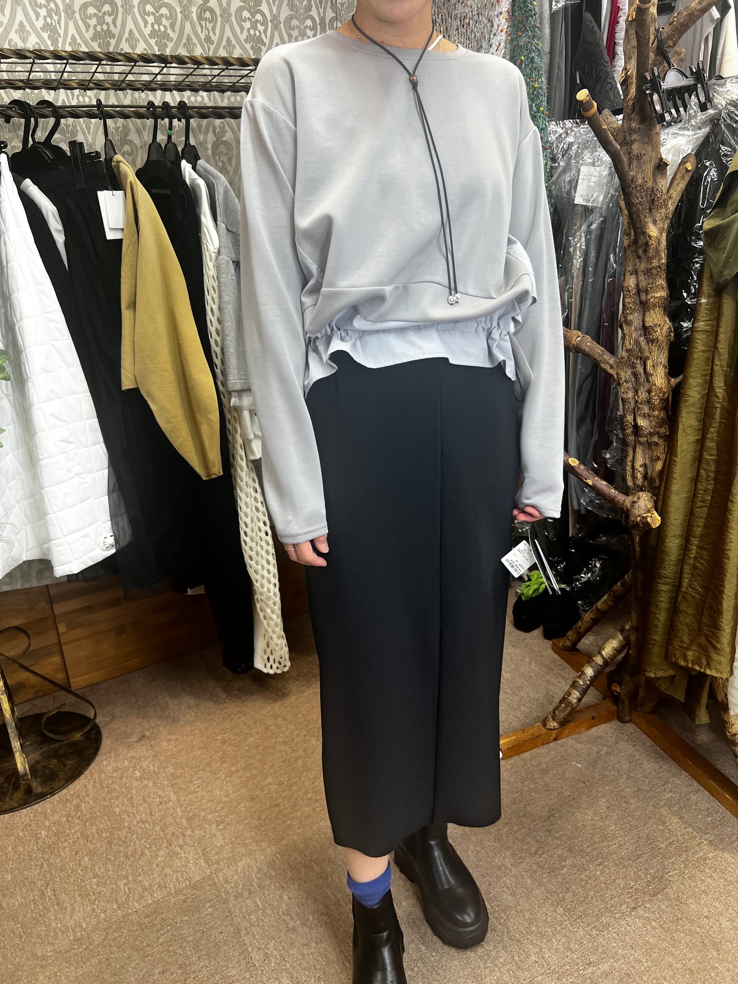 裾ドロストポンチ切替トップス