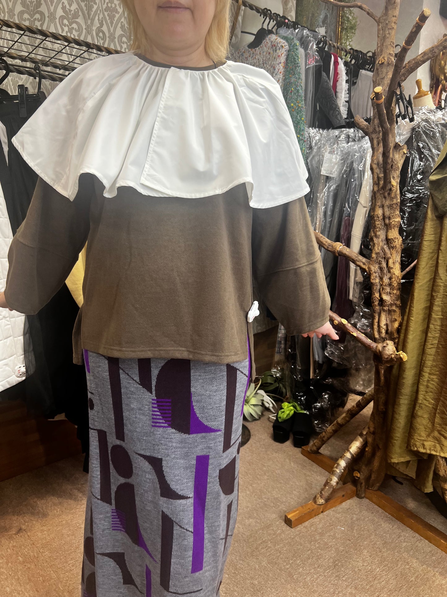 カラー付き起毛トップス