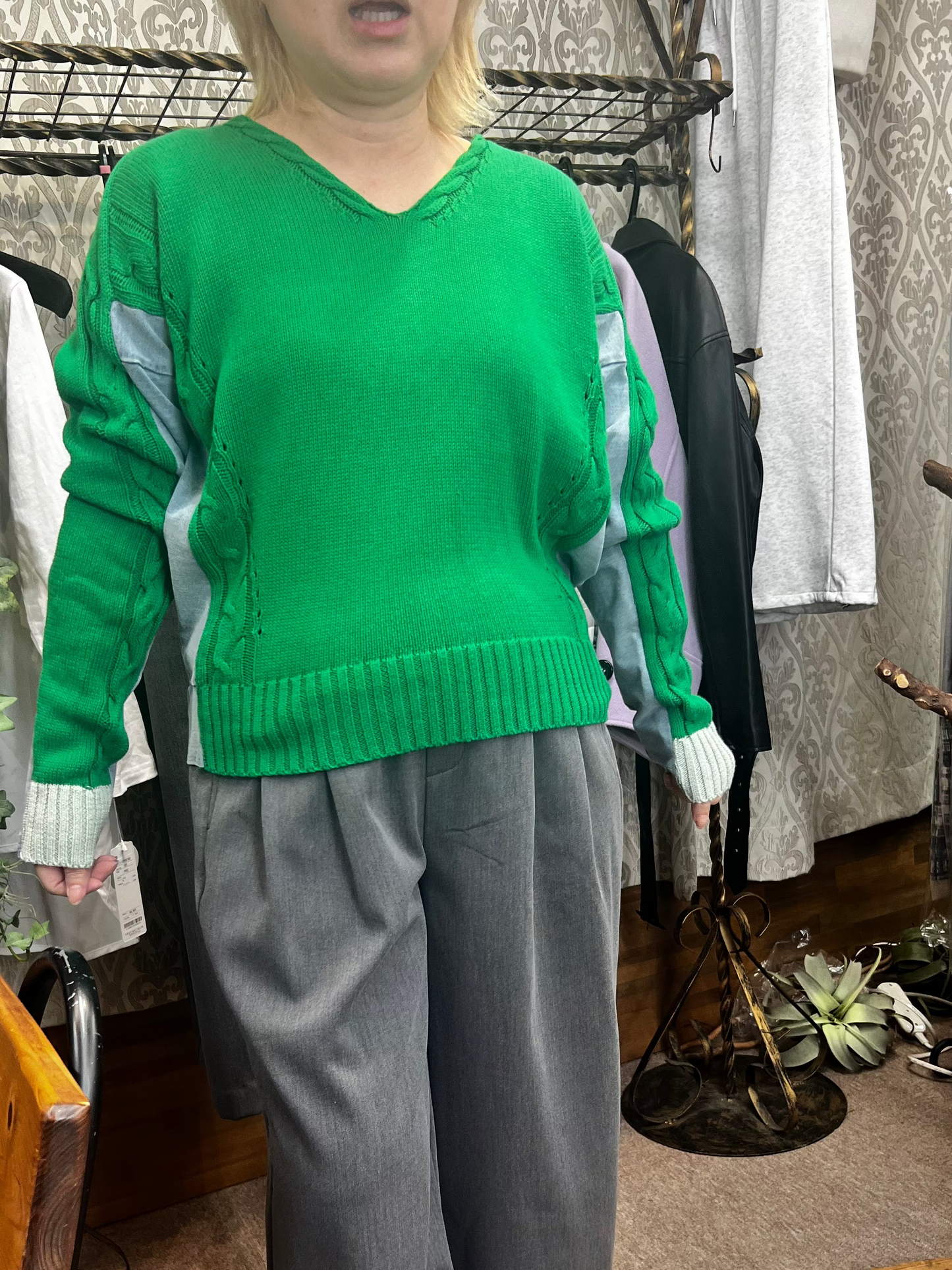 裏毛デニムドッキングトップス