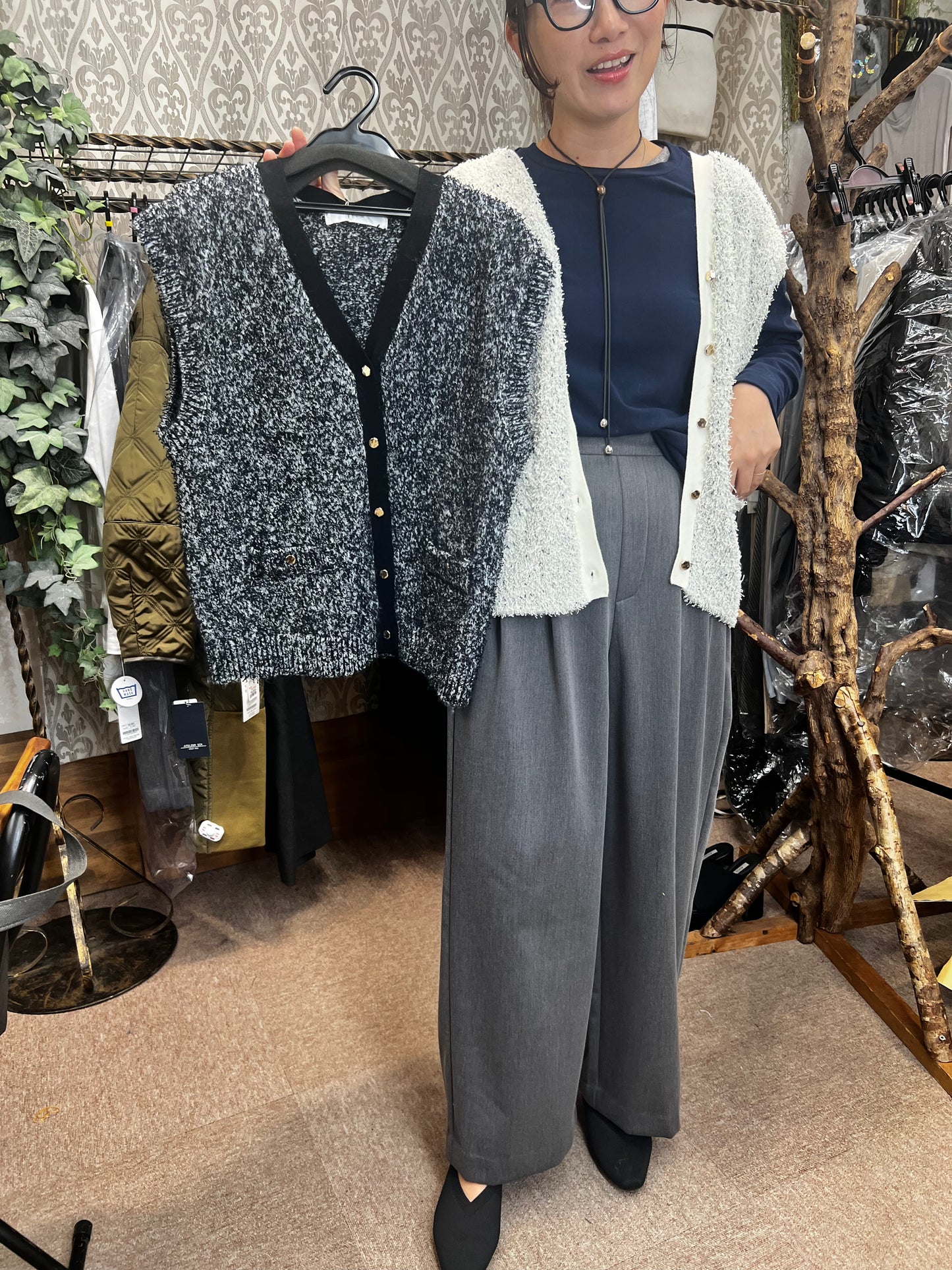 vingtrois ファンシーヤーン ツイード風ベスト