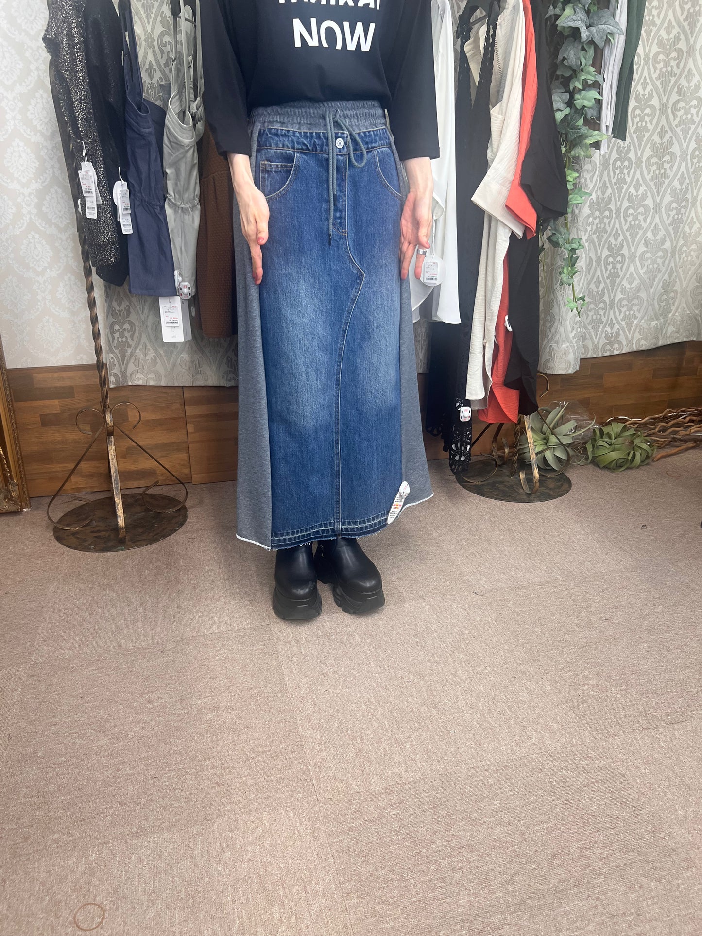 デニム×裏毛スカート